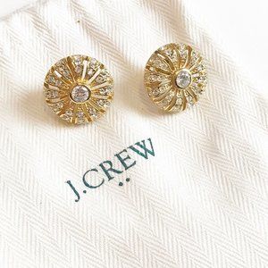 NEW! J.Crew  vintage art deco Crystal Rhinestone Gold Round Sunburst Earrings